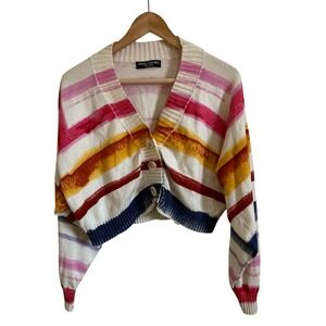 Central Park West Cropped Cardigan‎ Sweater Button Front Stripe Knit